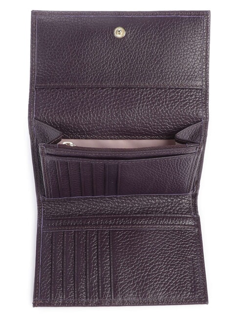 METALLIC SOFT Portofel dublu din piele ciocanita prune - Portofele femei